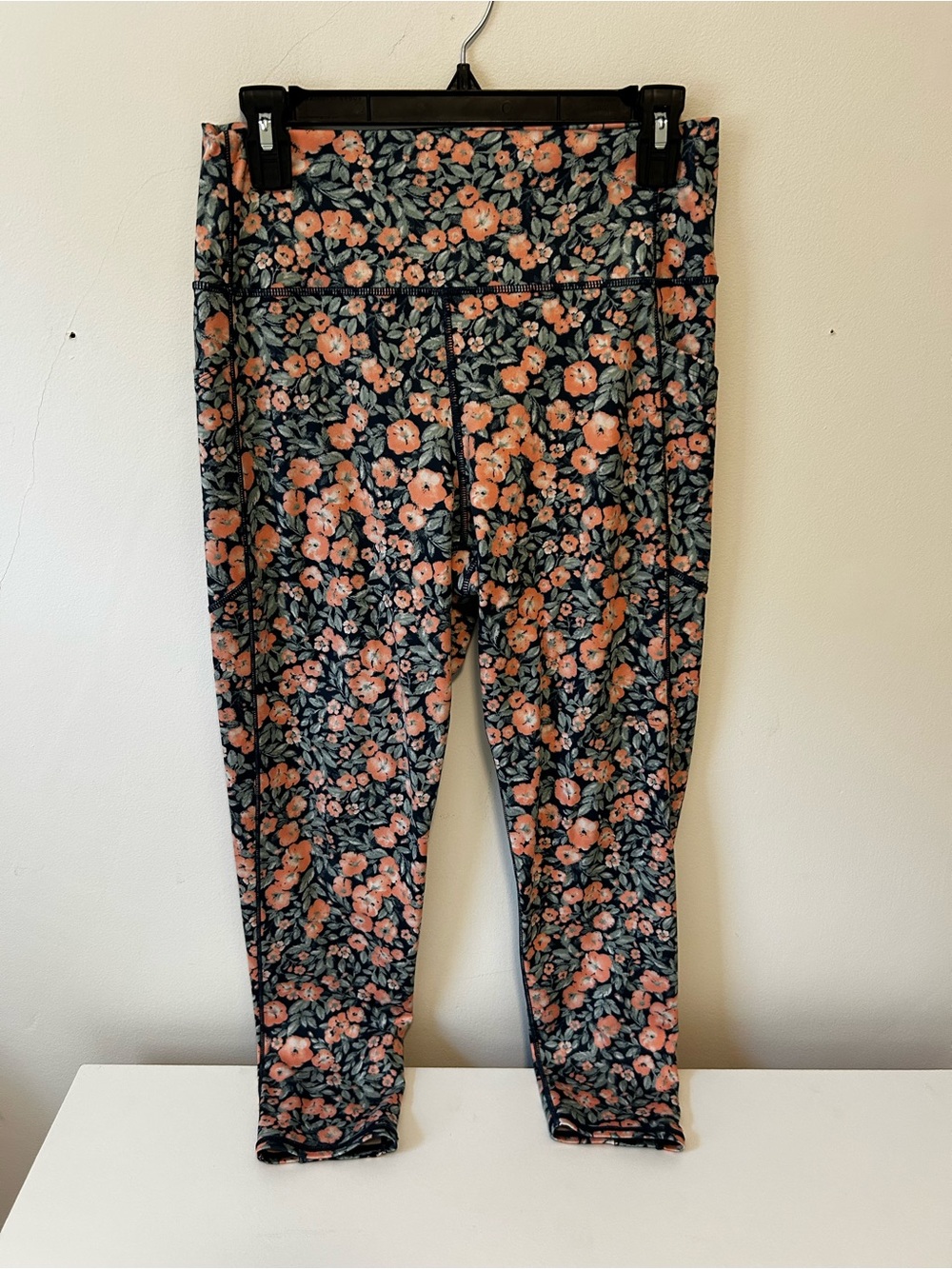 GAP Black Leggings with Peach Floral Print